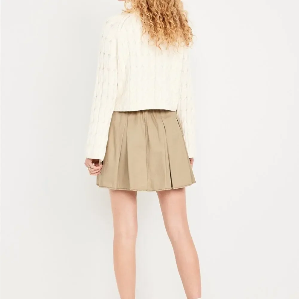 Old Navy Khaki High-Waisted Pleated Mini Skirt